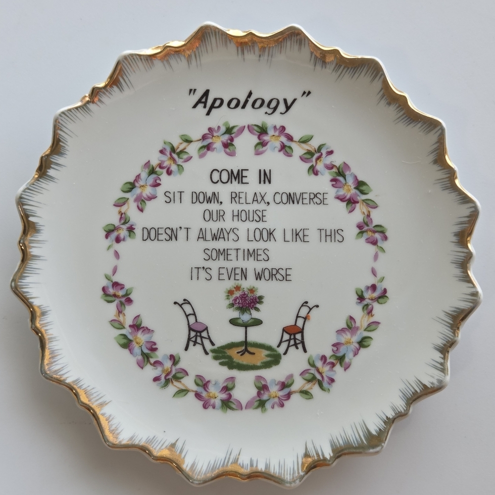 Vintage Fairway Japan "Apology" Wall Plate, Gold Scalloped Edges Cottagecore .
